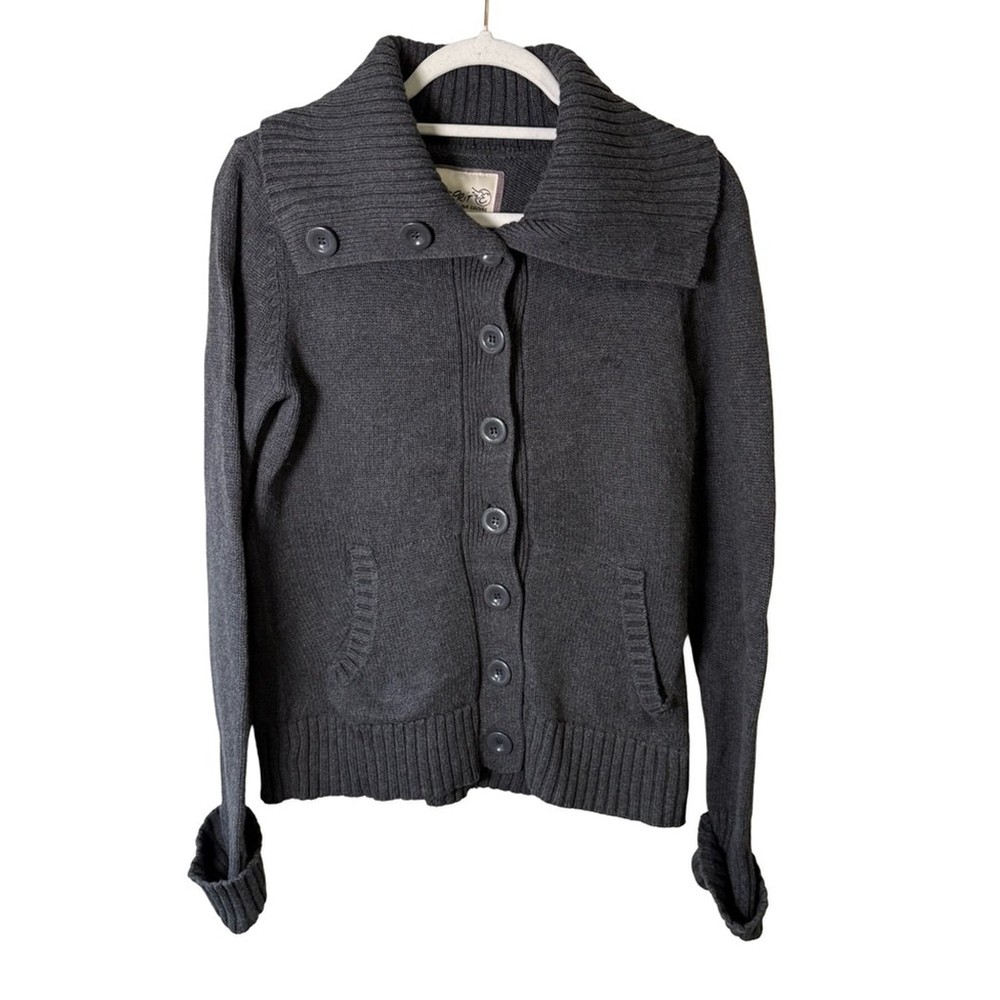 Esprit Dark Gray Knit Cardigan Size M Neutral Minimalist Cozy Fall Winter